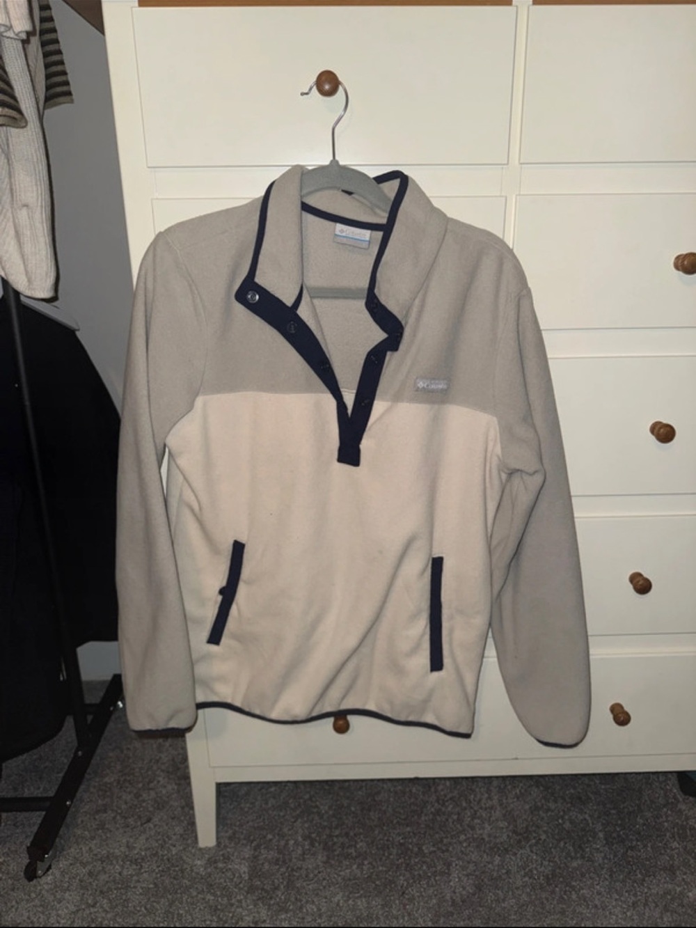 Columbia Beige and Navy Half-Button Fleece Pullover
